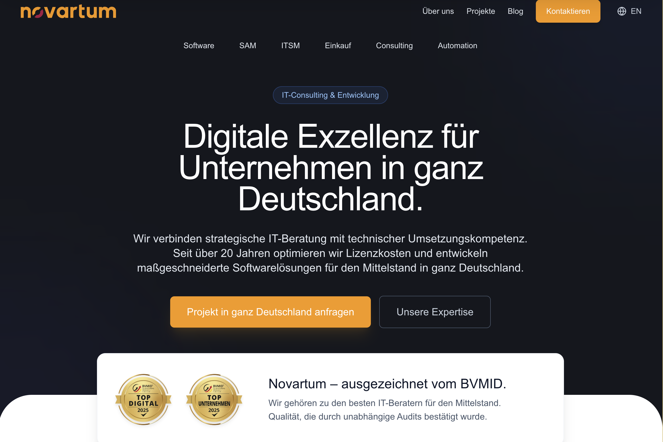 Screenshot der Website novartum.de